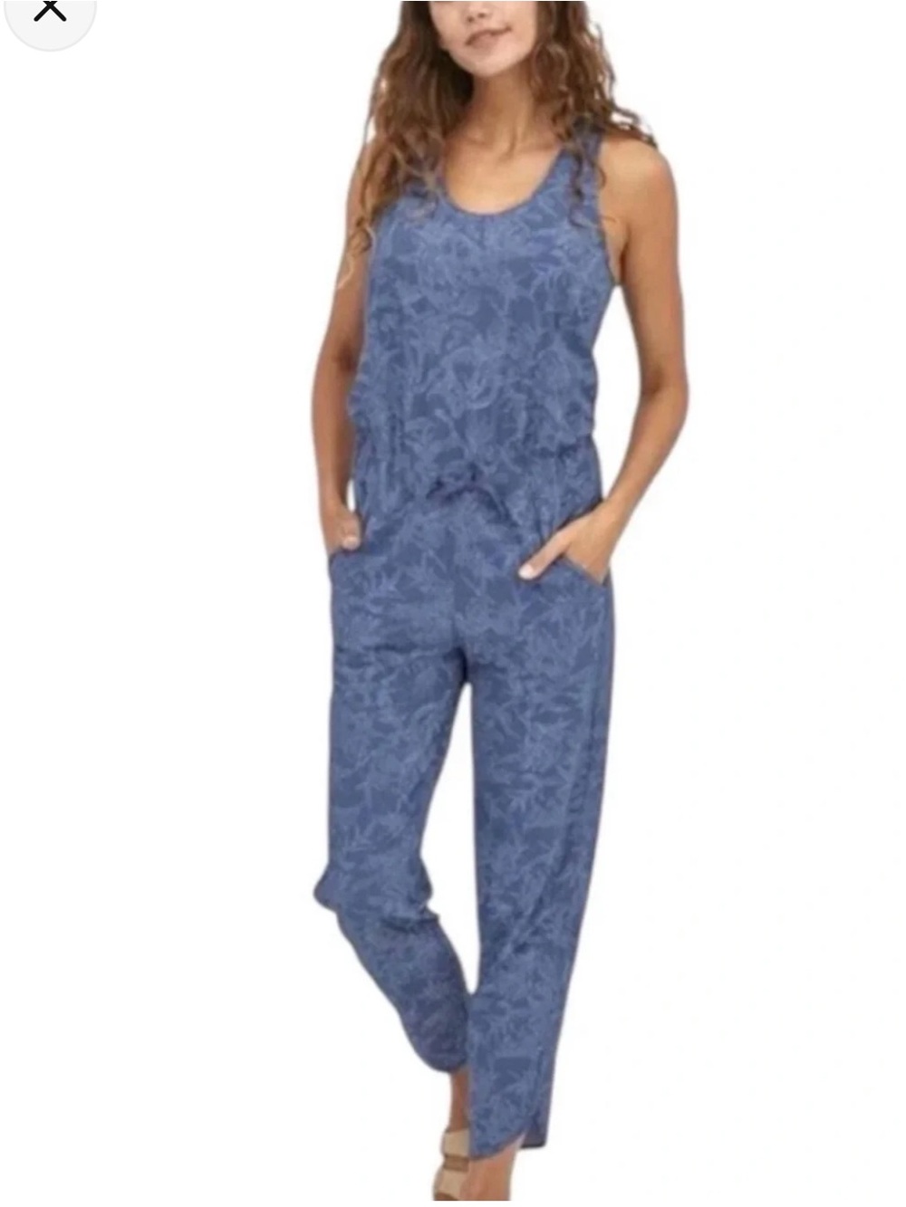 Patagonia Fleetwith Jumpsuit Blue Cross Back Drawstring Romper Size Large